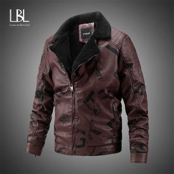 Giacca in pelle vintage da uomo con collo in pelliccia rovesciata Autunno Inverno Giacca in PU addensata Giacca da motociclista stile retrò foderata in pile caldo 211111