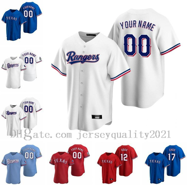 

custom texas ryan 20 21 rangers jersey gallo odor choo hamels fielder deshields beltre mathis santana rodriguez leclerc minor baseball wear, Blue;black