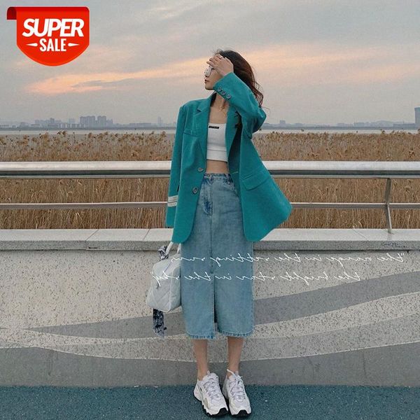 

[beautiful sister] denim skirt women mid-length waist split trendy #7v1z, Black;white