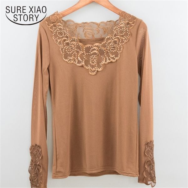 

autumn casual style long sleeved women blouse slim hollow lace blusas clothing shirt 500a 40 210506, White