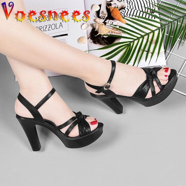 

dress shoes 2021 women's elegant temperament personalized cut out upper high heels summer waterproof platform thick heel sandals, Black