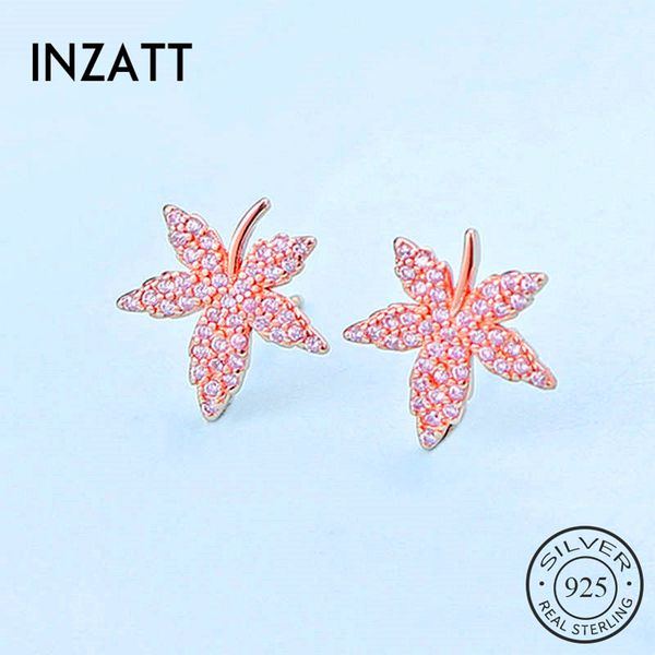 

inzatt real 925 sterling silver zircon leaves stud earrings for fashion women party fine jewelry 2020 accessories cute gift, Golden