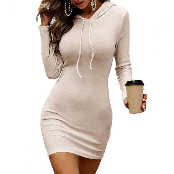 

casual dresses women dress hooded slim drawstring long sleeve autumn sheath skin-friendly for 2021, Black;gray