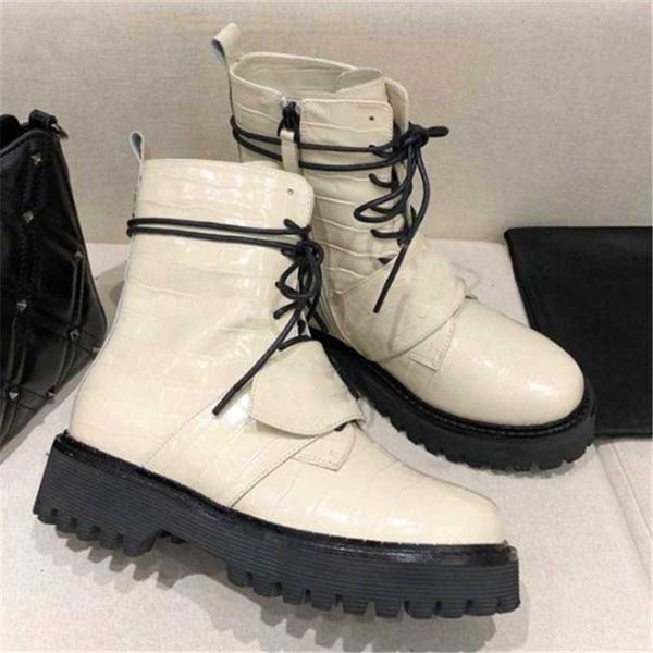 

boots stone pattern leather metal decoration hiking splice short lace-up motorcycle boot platform buckle women shoes, Black