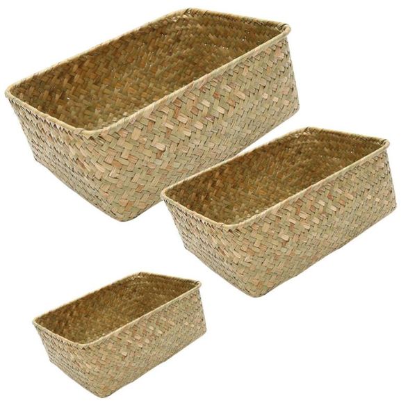 

storage baskets 3pcs tea basket woven clutter container sundries khaki