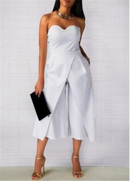 

women's jumpsuits & rompers bandeau sweetheart neckline sleeveless belted wide leg pants jumpsuit women party office lady bandage bodyc, Black;white