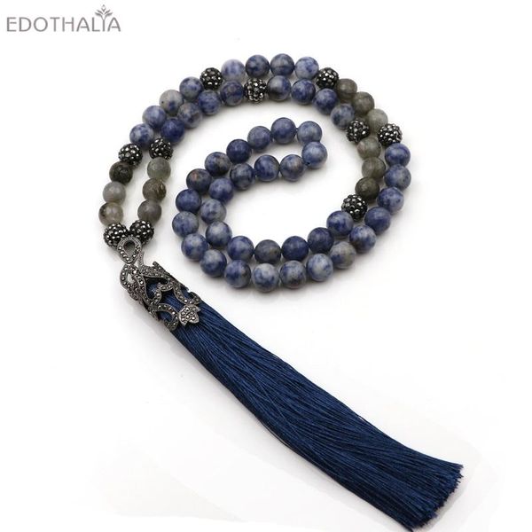 

pendant necklaces edothala 12 colors stone labradorite 10mm beads long tassels for women infinity crystal setting metal pedant, Silver