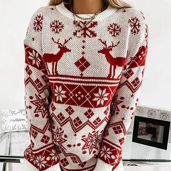 

women's sweaters christmas listing women knits sweater fashion printing casual autumn winter long sleeve mid-length lady pullover roun, White;black
