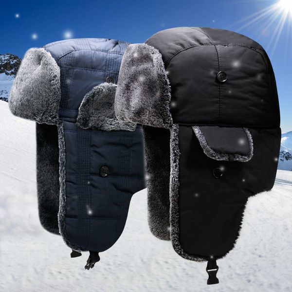 

winter trapper ushanka hat warm russian trooper faux fur ear flap skiing hats cap fits men women, Blue;gray