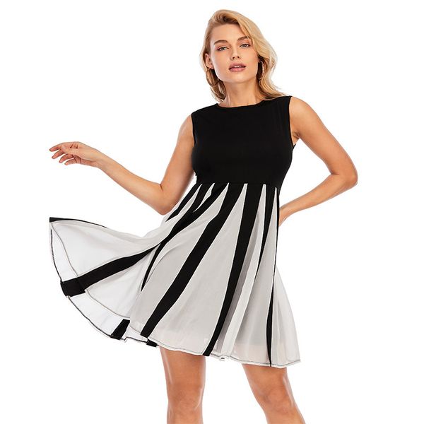

2021 chiffon splicing large swing sleeveless women's dress, White;black