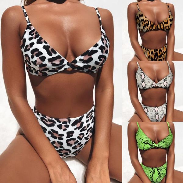 

women's swimwear 2021ins swimming leopard snake high waist women bikini, White;black