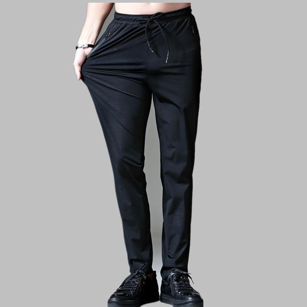 

plus size mens hiphop pants casual long trousers high men's summer elastic for 90-150kg, Black