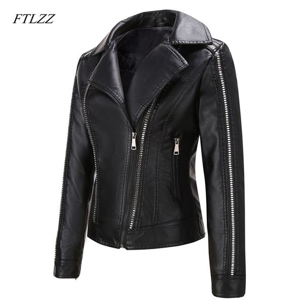 

women punk style rivet zipper short faux leather jacket streetwear moto biker turn down collar female pu coat outwear 210430, Black