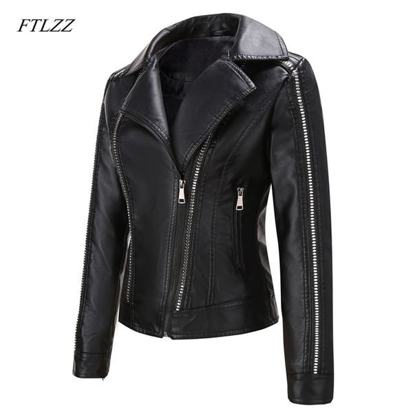 Frauen Punk Stil Niet Zipper Kurze Faux Leder Jacke Streetwear Moto Biker Drehen Unten Kragen Weibliche Pu Mantel Outwear 210430