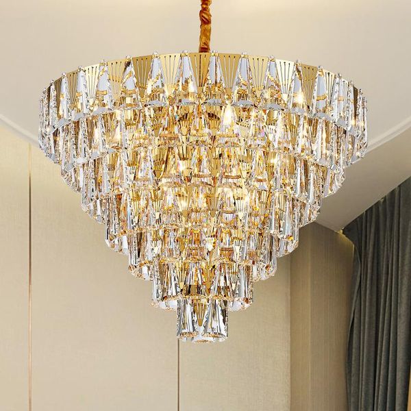 

pendant lamps luxury style mult-layer iron craft crystal chandelier round shape living room ceiling