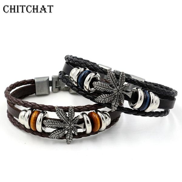 

charm bracelets punk cool multilayer leather bracelet men fashion braided handmade star rope wrap bangles male gift, Golden;silver