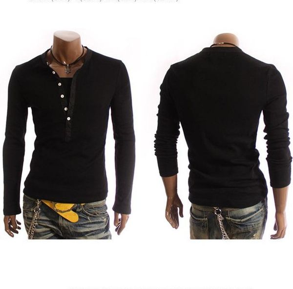 

t men's korean fake two piece open tube leisure long sleeve t- slim bottomed shirt, White;black