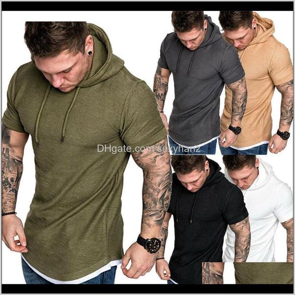 

t-shirts tees & s clothing apparel drop delivery mens fit slim summer short sleeve t-shirt casual shirt clothes hooded muscle tee 2021 f, White;black