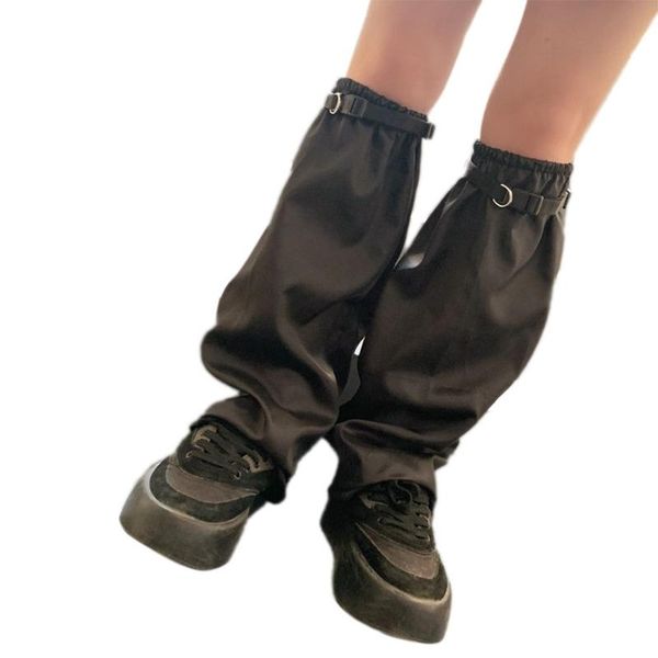 

socks & hosiery women harajuku gothic punk black knee high with quick release buckle belt hip hop foot cover sleeve l5yb, Black;white