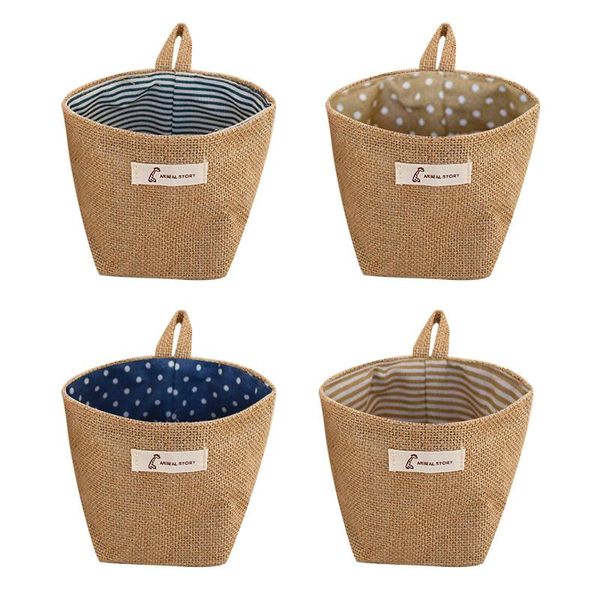 

storage bags 4pcs small wall hanging baskets bin organizing cotton linen foldable organizer decorative bag for kitchen organizador