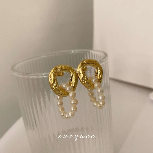 

korean designer pearl round earrings women's new fashion in 2021, Black