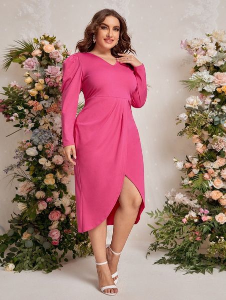 

plus puff sleeve wrap dress j0qp#, Black