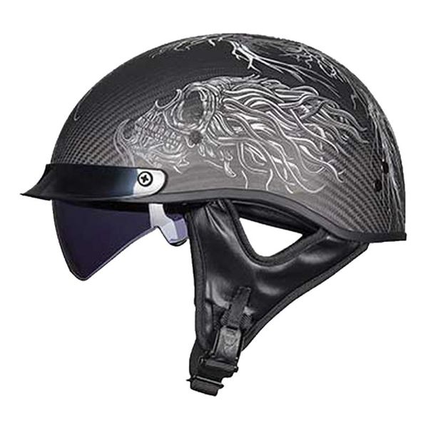 Мотоциклетные шлемы серебряный углеродный волокна шлем наполовину ретро моторольный мотоцикл мотоциклетный мотоцикл сертификация байкера