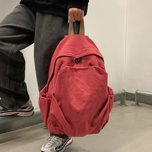 

spring solid color large capacity canvas travel backpacks for women men school backpack teenages girls