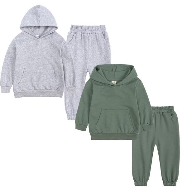 

clothing sets hooded sweater children's sportswear set spring autumn baby girls boys suit solid long sleeve pullover+pants, White