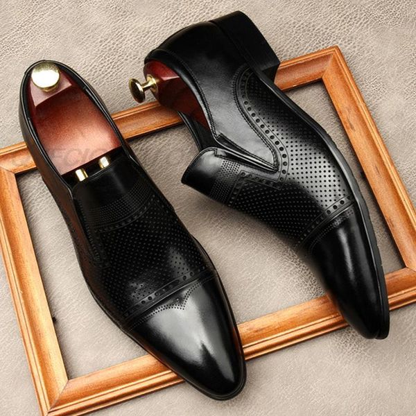 

dress shoes slip on men size 11 business wedding genuine leather pointed toe formal black coffee oxford lofers 4240