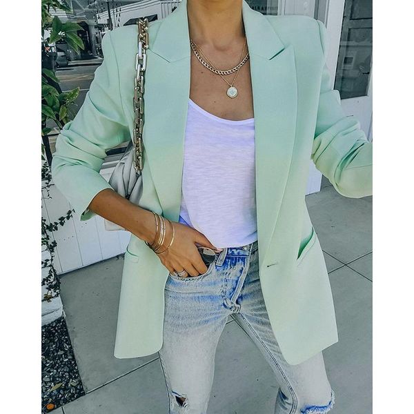 

women's suits & blazers pocket blazer women 2021 solid office lady for autumn single breasted long sleeve and jackets coat, White;black