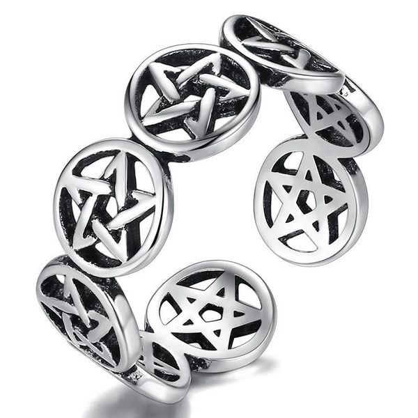 

cluster rings star pentagram punk chunky adjustable thai silver color finger ring for women mens korean trendy tibetan jewelry gifts s-r2193, Golden;silver