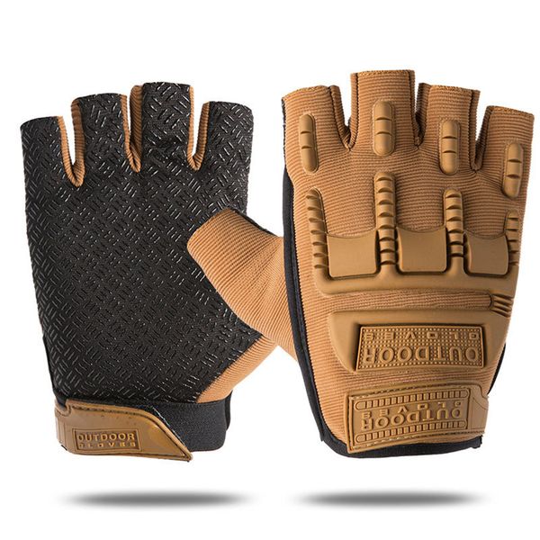 

outdoor field cs gear fingerless hard knuckle tactical gloves men half finger for army sport driving shooting riding motorcycle, Black;green