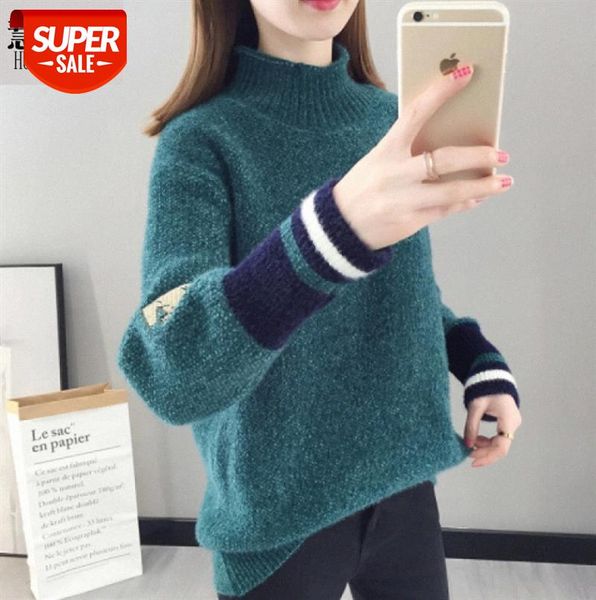 

thick woolen half high collar outer wear knitted bottoming tide natal sweater #4g0w, Black;gray