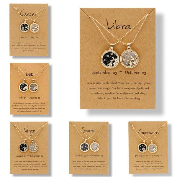 

fashion 12 constellation necklaces for women men gold chain zodiac sign round pendant necklace couple jewelry birthday gift, Silver