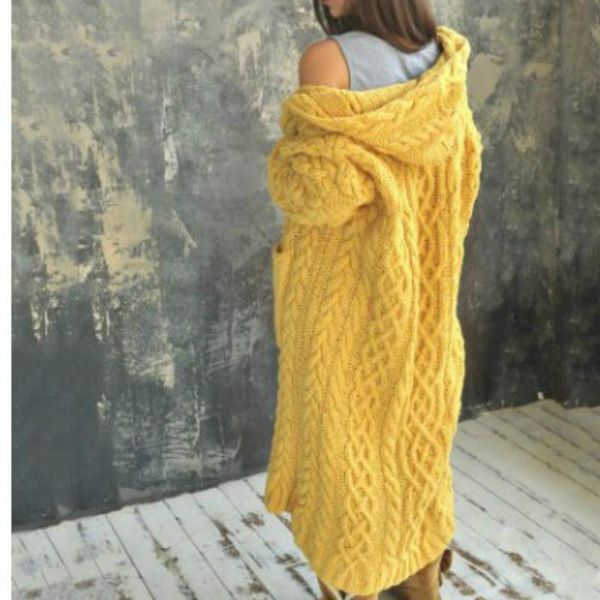 

women's knits & tees winter thick solid cardigan sweater women casual loose hooded coat female long, White