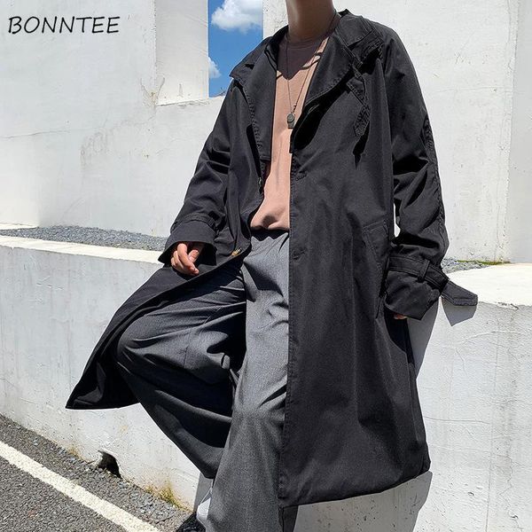 

men's trench coats men spring autumn long jackets single breasted korean style males handsome chic all-match cargo harajuku streetwear, Tan;black