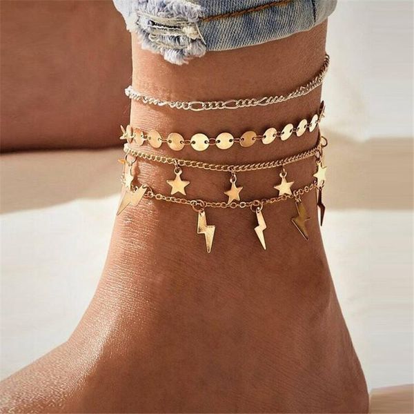 

anklets vagzeb 4pcs/set bohemia multilayer beads anklet set fashion sequins stars ankle bracelets for women summer beach foot jewelry, Red;blue