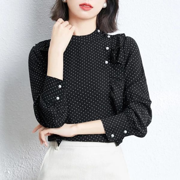 

women's blouses & shirts polka dot chiffon shirt spring 2021 style ladies design sense niche trend blusas para mujer, White