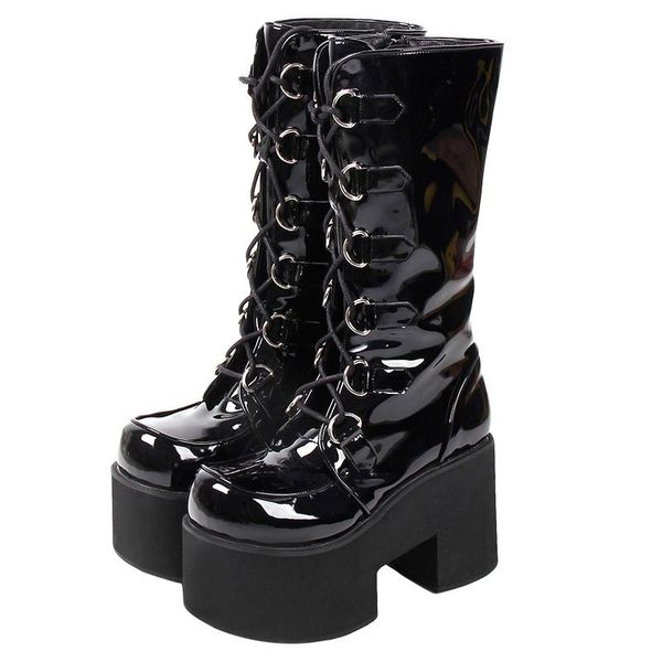 

boots angelic imprint women motorcycle cool punk lady lolita wedges platform shoes woman gothic high heels pumps 33-47 303 pl, Black