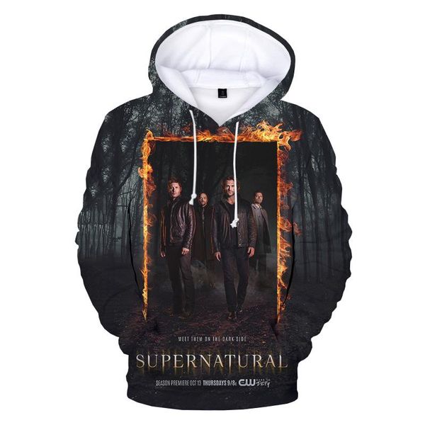

men's hoodies & sweatshirts 2021 tv series supernatural 3d men women autumn winter fashion casual pullover streetwear personality, Black