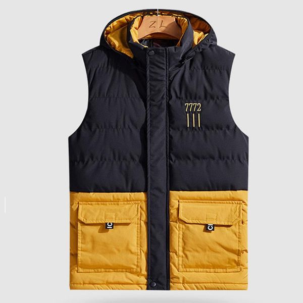 

men's vests mens plus size splice down cotton hooded clothing sleeveless vest outwear coats male warm cotton-padded waistcoat men y12.7, Black;white