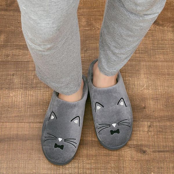 

slippers warm cartoon cat home slipper shoes men arrival non-slip floor indoor plus velvet winter 2021, Black