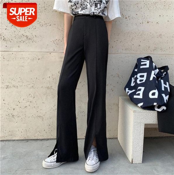 

women's high-waist drape trousers with slit micro-cut #v771, Black;gray