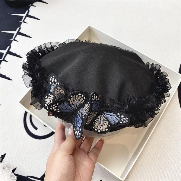 

berets original fashion lace women butterfly female spring summer girls cute black wholesale drop, Blue;gray
