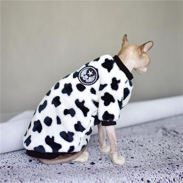 

cat costumes cow style hairless clothes double-sided coral fleece outfits winter thick warm jacket sweater sphynx apparel