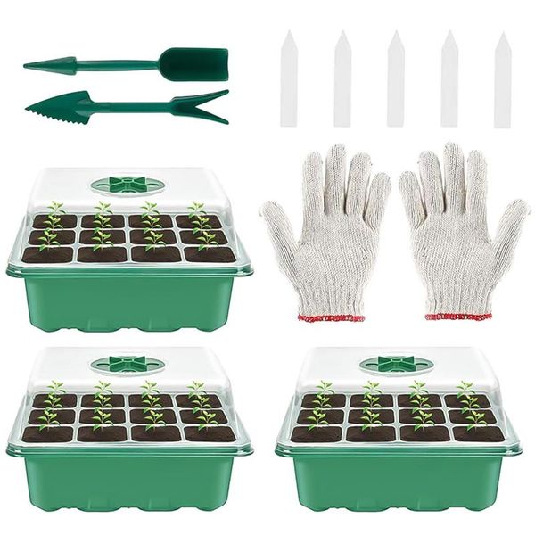 

planters & pots 12 hole seedling box nursery tray flower plant insulation moisturizing mini propagation germination growth greenhouse garden