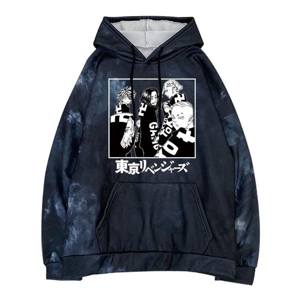 

men's hoodies & sweatshirts tie dye hoodie male hip hop tokyo revengers sweatshirt 2021 funny streetwear fashion fleece hooded men, Black