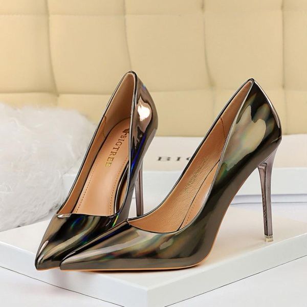 

dress shoes slhjc spring est women patent leather pumps stylish high stiletto heels party female plus size, Black