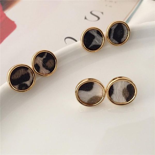 

fashion geometric round leopard gold color metal stud earrings for women gift party jewelry, Golden;silver